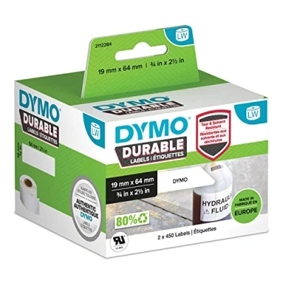 Obrázek Dymo Vysoce výkonné průmyslové štítky 1933085 LW (pro štítkovače LabelWriter, bílý polyester, 19 mm x 64 mm) 2 role po 450 štítcích
