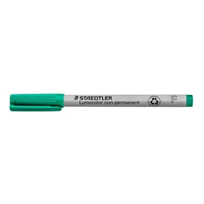 Obrázek STAEDTLER Fóliové pero Lumocolor, zelené, rozpustné ve vodě, vyrobeno v Německu, dlouhá životnost, F špička s šířkou řádku cca 0,6 mm, 10 zelených univerzálních tužek kartonovém pouzdře, 316 5