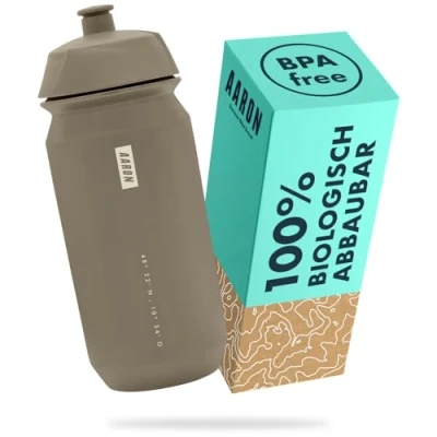 Obrázek AARON ECO láhev na pití 100% biologicky odbouratelná, 500 ml, lehká a odolná proti vytečení, praktická vodu bez BPA pro sport, fitness, turistiku, outdoor v béžové barvě