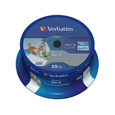 Obrázek Verbatim BD R SL Datalife Blu ray polotovary 25 GB, disk s 6násobnou rychlostí zápisu, vřeteno balení ks, velkoplošně potištěné, disky pro video a audio soubory