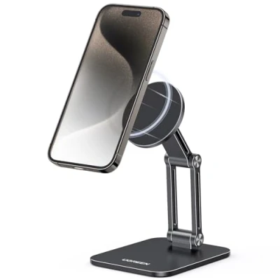 Obrázek UGREEN Magnetický stojan na mobil Magsafe držák stůl skládací iPhone s kovovými kroužky kompatibilní 15 14 13 12 pro Max a obal Galaxy S23 Ultra S23+ atd.