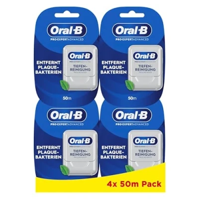 Obrázek Oral B Pro Expert Advanced voskovaná zubní páska, hloubkové čištění, čerstvá máta, odstraňuje plak a zbytky jídel mezi zuby, balení 4 x 50 m
