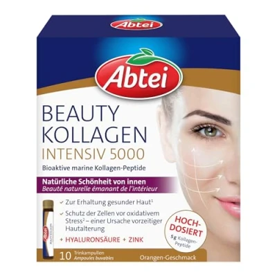 Obrázek Abtei Beauty kolagen intenzivní 5000 pro méně viditelné vrásky s 5 g kolagenových peptidů, kyseliny hyaluronové, zinku a vitaminu C bez cukru 10 ampulí na pití 5000024596