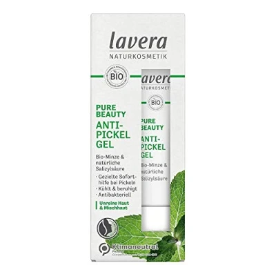 Obrázek Lavera PURE BEAUTY Gel proti pupínkům veganský přírodní kosmetika chladí a okamžitě zklidňuje bio máta kyselina salicylová neutrální klima bez konzervačních látek parabenů