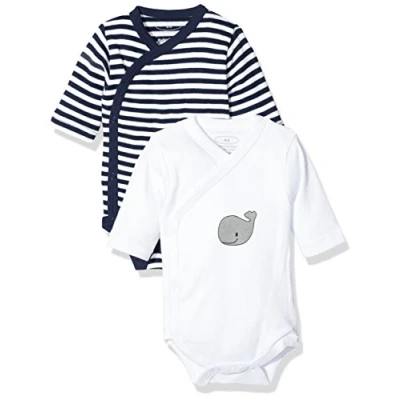 Obrázek Playshoes Unisex dětské zavinovací body pro batolata, námořnická 1/1 rukáv balení po 2 kusech velryba