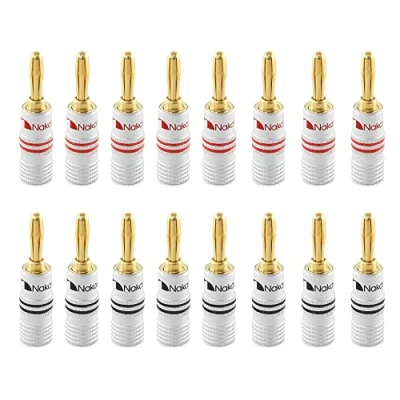 Obrázek Nakamichi 24K pozlacený konektor banánů 12 AWG 18 Gauge velikost 4 mm pro reproduktory zesilovač Hi Fi AV přijímač stereo domácí kino audio kabel šroubovací 16 kusů (8 párů)