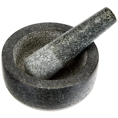 Obrázek JADE TEMPLE 17028 Steinmörser mit Stößel im Set, effektives und einfache mörsern, aus massivem Granit 14 cm Durchmesser 7,7 höhe he, grau