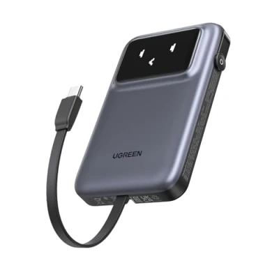 Obrázek UGREEN powerbanka UNO 10 000 mAh s rychlým nabíjením 30 W max. USB C a integrovaným kabelem C, 1 A, kompatibilní se sérií iPhone 12 16, Galaxy S24 Ultra dalšími