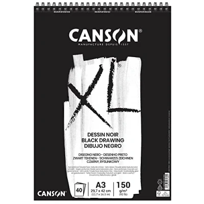 Obrázek CANSON XL Dessin Noir, černý kreslicí blok, DIN A3, 40 listů, 150 g/m²