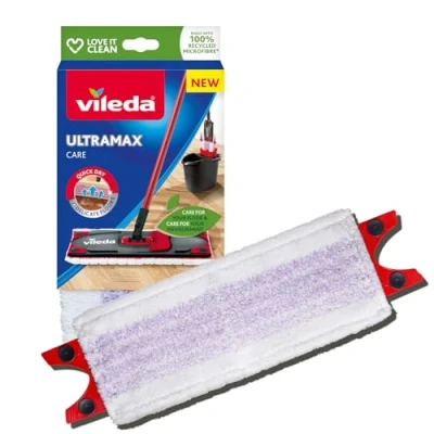 Obrázek Vileda Ultramax Care Bodenwischer Ersatzbezug, Bodenreinigung, Wischmopp Bezug, Für empfindliche Böden, 100 Prozent recycelte Mikrofaser, Schnell getrockneter Boden, 1er Pack