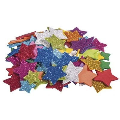 Obrázek Rayher 30231000 Třpytky s mechovou gumou hvězdy, 2 + 3 cm ø, 100 kusů, samolepicí, mix barev, třpytivé pěnové nálepky, nálepka z mechové pryže hvězda, k dekoraci, barevné