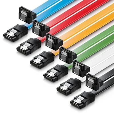Obrázek deleyCON 6x 50cm SATA 3 kabel v sadě III datový HDD SSD spojovací připojovací kovový klip 6 GBit/s 1x rovný 90 konektor typu L barevný