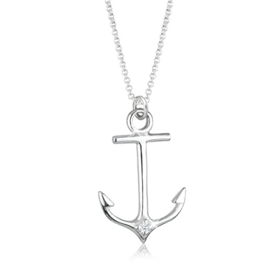 Obrázek Elli Prémiový dámský řetízek na krk s přívěskem kotvy a diamantem (0. 003 ct) ze sterlingového stříbra 925 délka 45 cm, Fazetový brus, Diamant