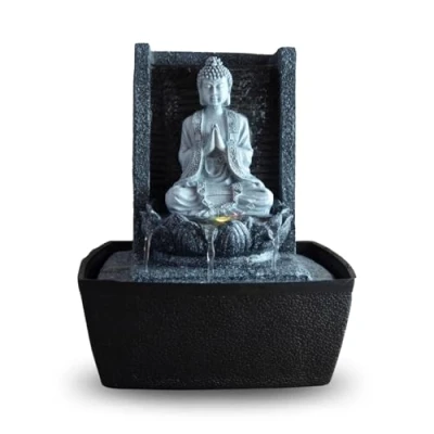 Obrázek Zen&#039;Light pokojová fontána Nirvana vodopád s Buddhou &amp; bílým LED osvětlením moderní Zen dekorace, ideální pro meditaci a uvolnění Feng Shui V 26 cm