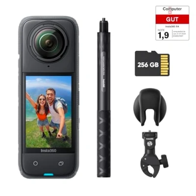 Obrázek Insta360 X4 Motorrad Bundle wasserdichte 8K 360 Action Cam, 4K Weitwinkelvideos, Unsichtbarer Selfie Stick, Abnehmbarer Linsenschutz, 135 min Akkulaufzeit, KI Bearbeitung, Stabilisierung