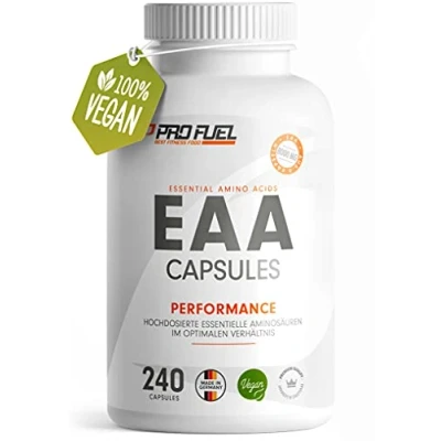 Obrázek EAA kapsle ve vysokých dávkách 240 Giga Caps po 1000 mg (veganské) optimalizovaný multi Amino pattern (profil Human Code) bez přísad vyrobeno v Německu 100% veganské ProFuel