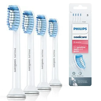 Obrázek Philips Sonicare Originální standardní hlavice zubních kartáčků S Sensitive balení 4 ks v bílé barvě (model HX6054/07)