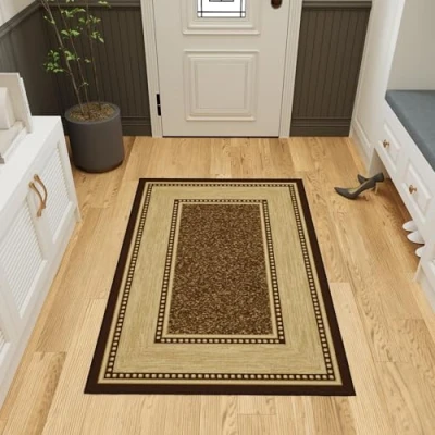 Obrázek Ottomanson Kolekce Ottohome Koberec s gumovou zadní stranou a moderním designem okrajů, 100 cm x 150 cm, hnědý