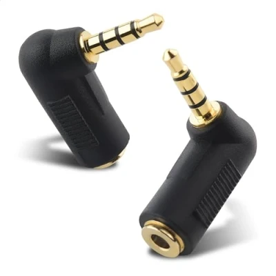 Obrázek Cable Matters 2dílné balení pravoúhlého 3,5 mm adaptéru v černé barvě (pravý adaptér, adaptér 90 stupňů, audio stupňů)