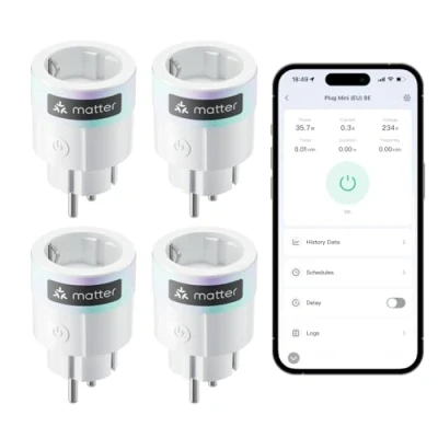 Obrázek SwitchBot Plug Mini Matter s monitorováním výkonu, balení 4 ks, ovládání přes WLAN a Bluetooth, kompatibilní Alexa, Google Home, Apple Home Assistant, hlasové přístup k aplikaci