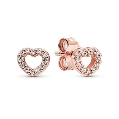 Obrázek Pandora Moments Women&#039;s 14k Rose Gold Plated Open Heart Cubic Zirconia Stud Earrings, Kubická zirkonie, zirkonie