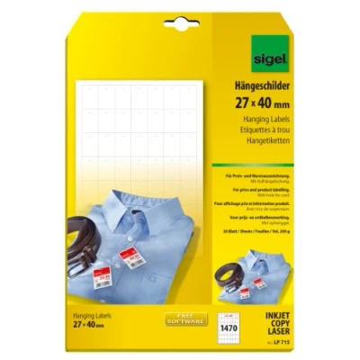 Obrázek SIGEL LP715 přívěsek na zboží bílý, se závěsným otvorem (A4, 27 x 40 mm) 1470 kusů