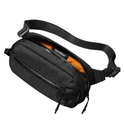 Obrázek tomtoc X Pac pánská a dámská ledvinka, 1,5 litru, malá cestovní Sling Bag náprsní taška, taška přes rameno, rameno s RFID ochranou pro turistiku, cestování, všední den, černá
