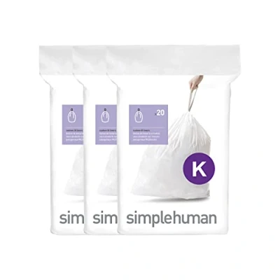 Obrázek simplehuman CW0260 Code K přesné pytle na odpadky, 30 45 litrů, 3 x balení po 20 (60 kusech), bílý plast