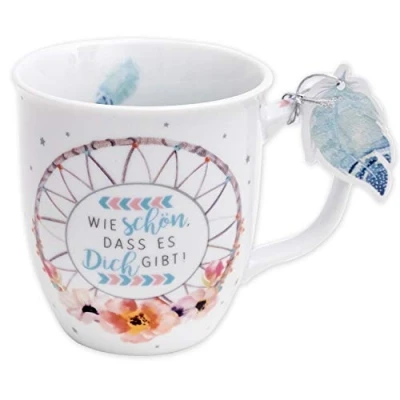 Obrázek GRUSS &amp; CO Hrnek motiv &quot;lapač snů&quot; s hláškami, porcelán, 40 cl Dárek pro přítelkyni, kolegyně, vychovatelka 45692