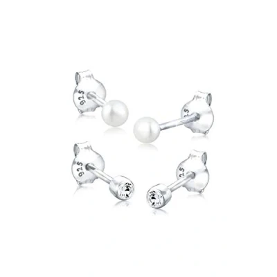 Obrázek Elli Sada dámských náušnic Basic Perla s krystaly, Stříbro, Krystal Swarovski