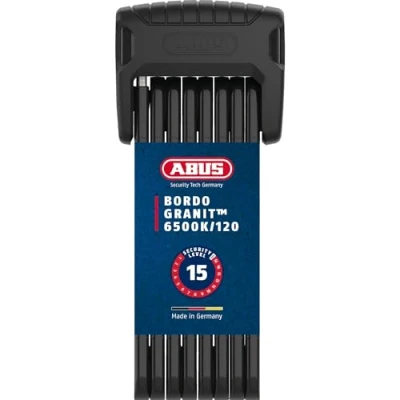Obrázek ABUS Skládací zámek Bordo Granit 6500 K s držákem zámku SH na kolo válcem XPlus pro vysokou ochranu proti manipulaci bezpečnostní úroveň 15 délka 120 cm, černý