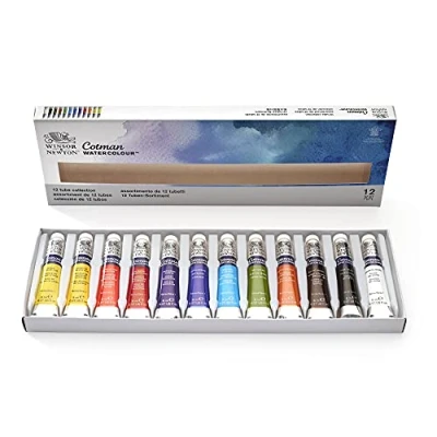 Obrázek Winsor &amp; Newton 0390636 Cotman Aquarellfarben Set, lebendige Wasserfarben mit hoher Lichtechtheit, große Farbauswahl, Alterungsbeständig 12 Farben in 8ml Tuben