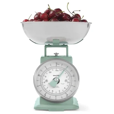 Obrázek Salter SA00562SFEU12 nadčasová mechanická kuchyňská váha kapacita 5 kg, mísa vhodná do myčky, pečicí váha, klasický design, snadno čitelný velký ciferník, výška 22 cm, šalvěj