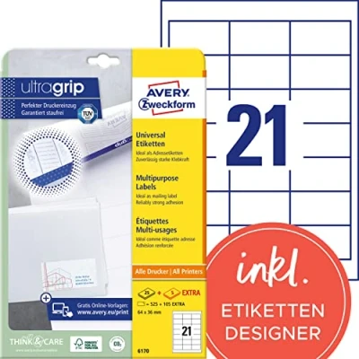 Obrázek Avery Zweckform 6170 etikety (A4, 525 Plus 105 Univerzální páska pro extra, 64 x 36 mm) 30 listů, Bílá