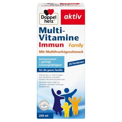 Obrázek Doppelherz Multivitamíny Immun Family 11 vitamínů + hořčík okamžitě připravený k pití s multiovocnou příchutí 250 ml