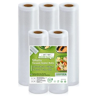 Obrázek Anysea vakuový sáček vakuová fólie pytlík potravinářský prostředek role Vakuové zavařovací sáček: pro vakuovačky bez BPA obsahu Sous Vide 5 rolí 20 x 2/28