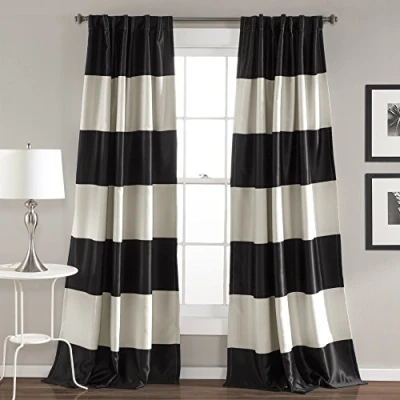 Obrázek Lush Decor Montego Gestreifte Fenstervorhänge für Wohn / Esszimmer Schlafzimmer Vorhänge, 213,4 x 132,1 cm, Schwarz