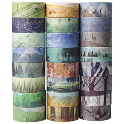 Obrázek UOOOM Sada 24 rolí washi Tape jaro, léto, podzim a zima kreativní designové lepicí pásky papírová páska maskovací dekorativní barevné DIY scrapbook
