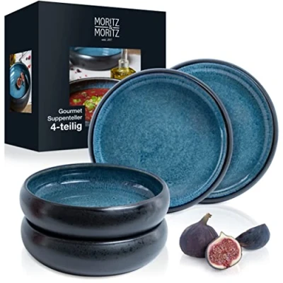 Obrázek Moritz &amp; SOLID 4x polévkový talíř kamenina 19 cm bowl miska z kameniny na polévku, nudle, salát nebo müsli
