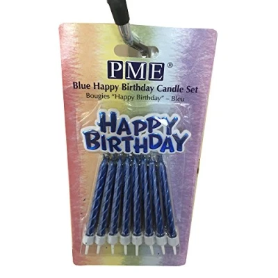 Obrázek Pme Blue Metallic Happy Birthday Plak and 16 Twist Candles with Holders sada