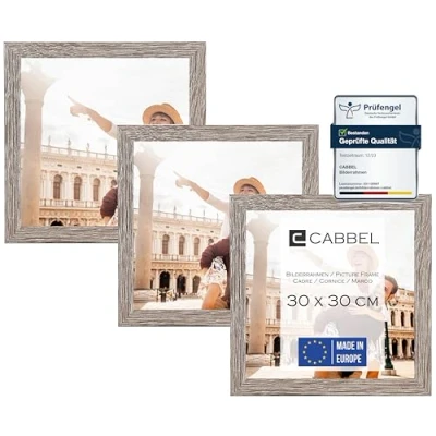 Obrázek CABBEL Trojbalení (3 ks) obrazových rámečků 30 x cm MDF dřevěný rám tmavý dub s nerozbitným sklem Plexi/moderní