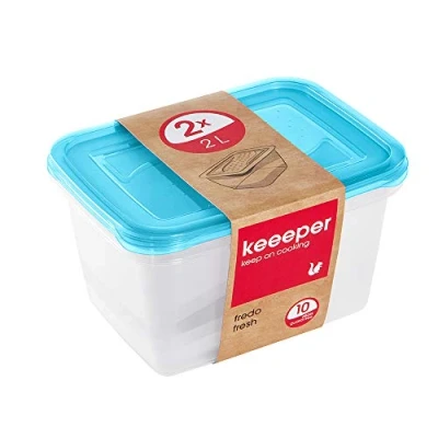 Obrázek keeeper Sada dóz na uchovávání potravin 2dílná, 2 x l, 20,5 15,5 10,5 cm, Fredo Fresh, modrá průhledná