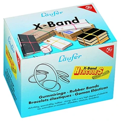 Obrázek Läufer 59078 Rondella x Band Hercules, extra velké křížové pásky, gumové pásky 250 25 mm velké, průměr 160 mm, krabička 500 g, barevně tříděné