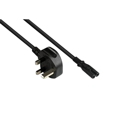 Obrázek Good Connections P7370 S018 síťový kabel, 1,8 m, síťová zástrčka typ G (BS 1363) na C7/euro 8 zdířka (rovné), 3 A pojistky, Asta certifikováno, 0,75 mm2 Černá
