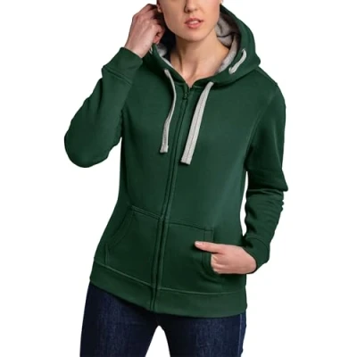 Obrázek HRM dámská mikina s kapucí I Premium bunda kontrastní podšívkou Basic Hoodie se zipem kvalitní a udržitelné dámské horní díly, Bottle green