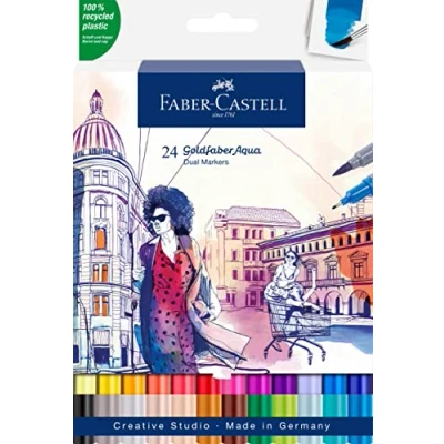 Obrázek FABER CASTELL 164624 Goldfaber Aqua Dual Marker, mit Pinselspitze und Fineliner Spitze, 24er Etui