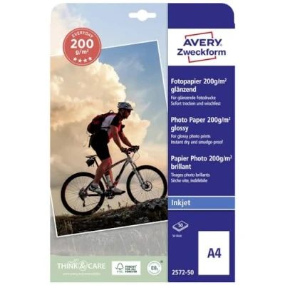 Obrázek AVERY Zweckform Fotopapír Superior Inkjet 2572 50 (50 listů, 200 g/m², papír DIN A4, jednostranně povrstvený, vysoký lesk, vynikající zářivost barev, inkoustové tiskárny, okamžitě suché)