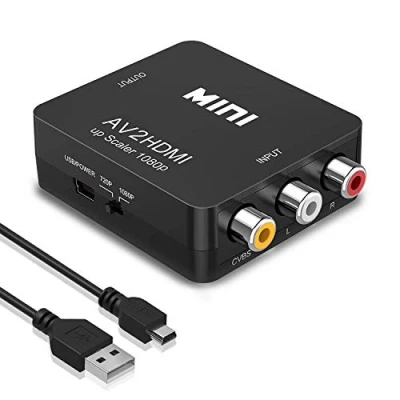 Obrázek Amtake RCA na HDMI konvertor, 1080P Composite CVBS AV Video Audio konvertor adaptér pro PS2/ Xbox/SNES/VHS/VCR Videorekordér DVD, podporuje PAL/NTSC s USB síťovým kabelem