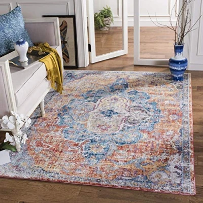 Obrázek SAFAVIEH Traditionell Teppich für Wohnzimmer, Esszimmer, Schlafzimmer Bristol Collection, Kurzer Flor, Blau und Orange, 122 X 183 cm