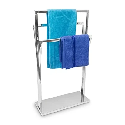 Obrázek Relaxdays Stojan na ručníky zakřivený V x Š H: cca 86 50 20 cm volně stojící držák se vzhledem ušlechtilé oceli 3 tyčemi jako a malý věšák šaty,